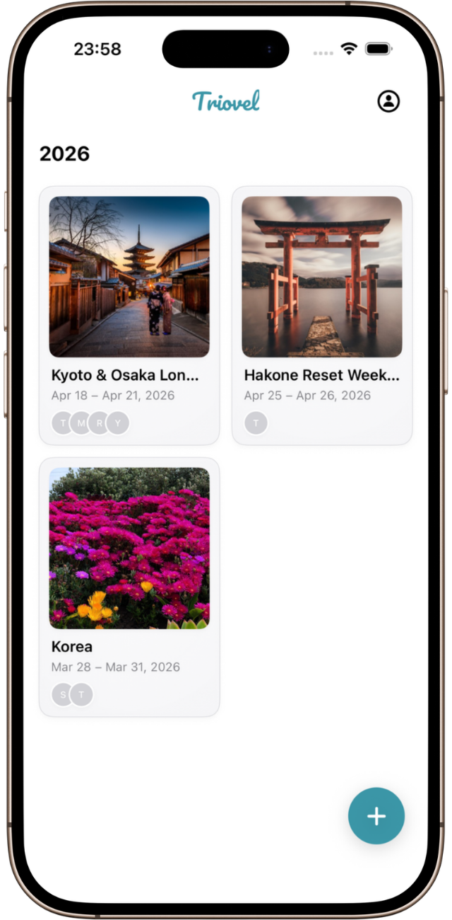 Home screen showing all trips